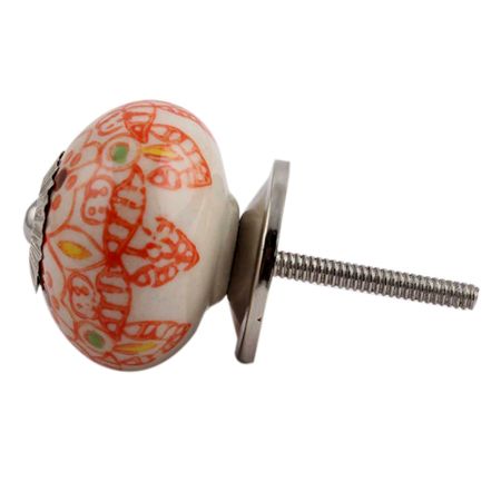 Orange Ceramic Floral Knob